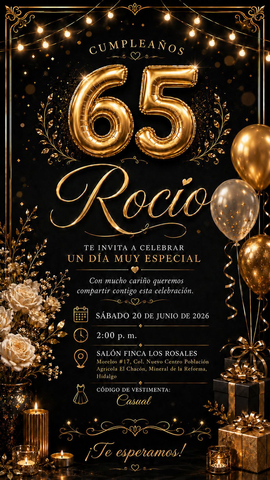 Invitación de cumpleaños de Rocío 65 años